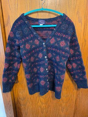 Vintage Kenneth Gordon Shetland Wool Cardigan Sweater MD Nordic Fair Isle